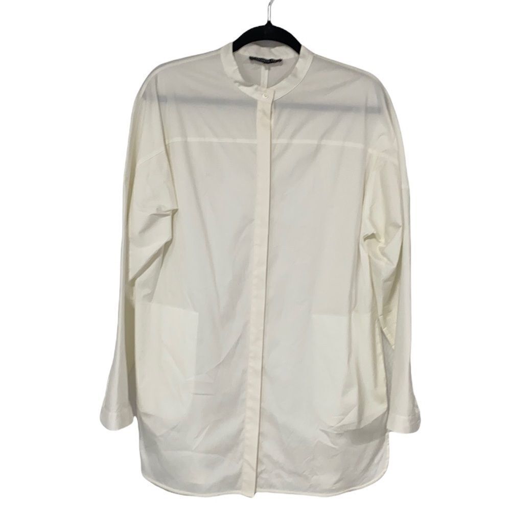 Lafayette 148  Cotton Bernice  Mandarin Collar Button Down Tunic‎ With Pockets M - Picture 3 of 11